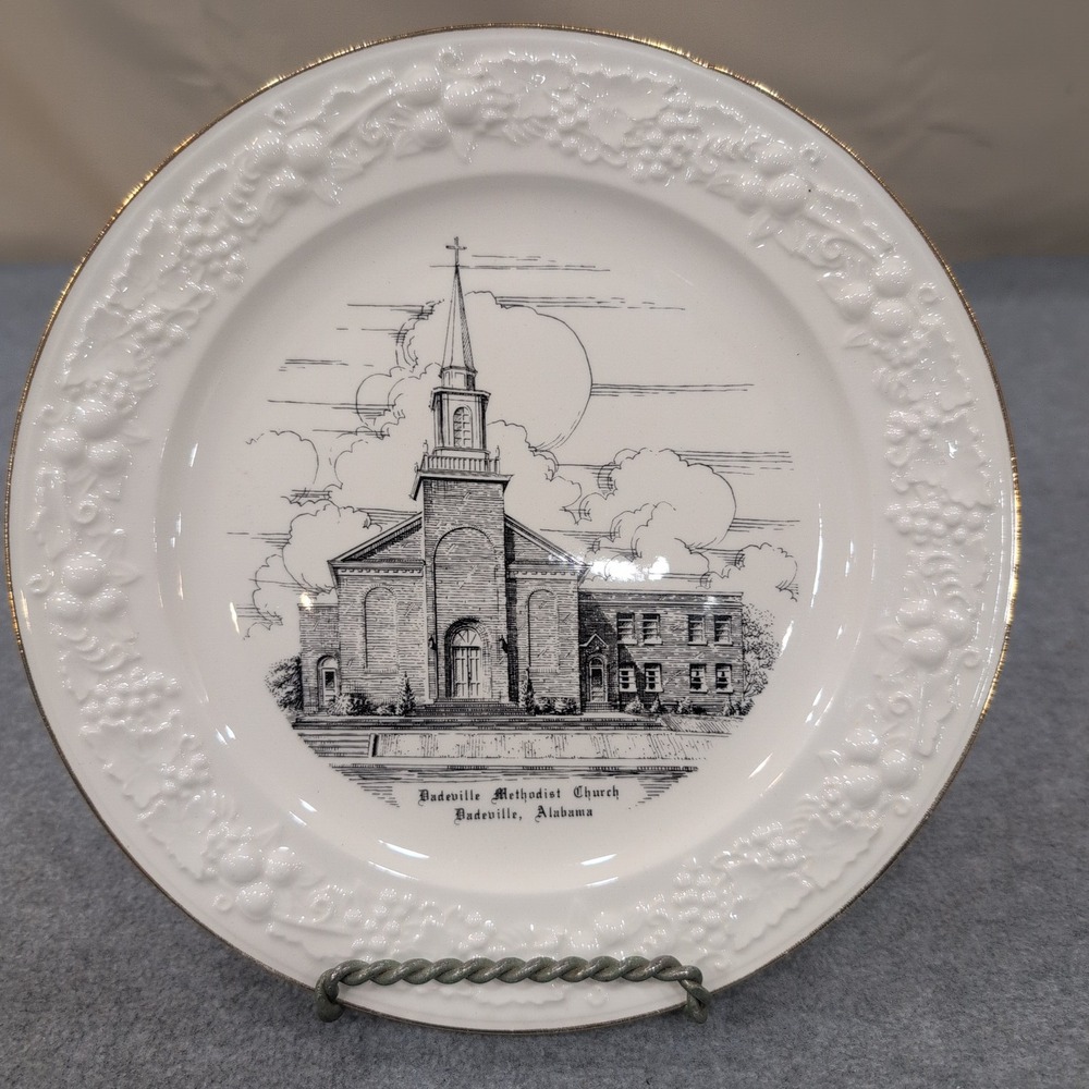 1950-60's Dadeville Methodist Church Homer Laughlin Vtg Plate Alabama Gold Rim - Picture 1 of 3